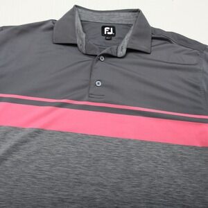 FootJoy Polo Shirt Mens XL Grey Pink Striped ProDry Performance Golf Top